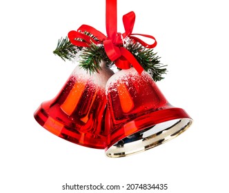 Christmas bells with a red bow isolated on white background - Powered by Shutterstock