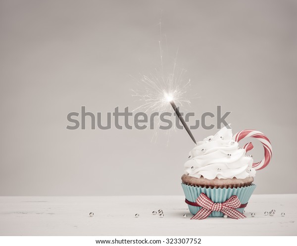 Christmas Birthday Cupcake Sparkler Stock Photo Edit Now
