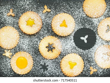 Christmas biscuits (linzer), with lemon and orange jam.