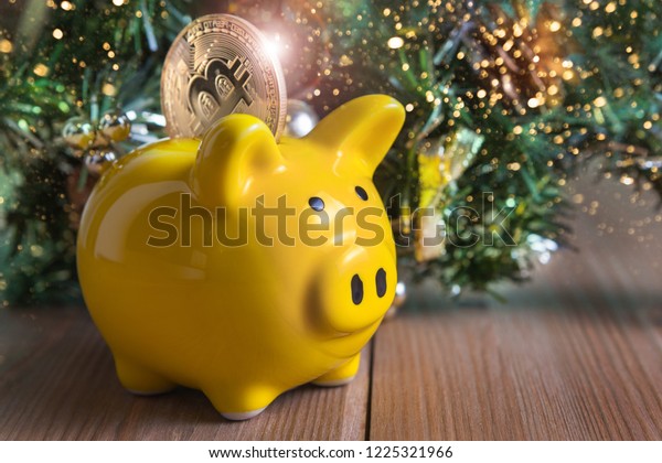 Christmas Bitcoin New Year Piggy Bank Stock Photo Edit Now 1225321966