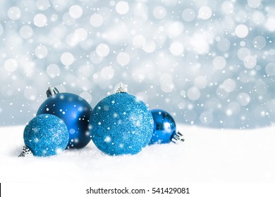 Christmas Blue Decorations On Snow Background Stock Photo 541429081 ...