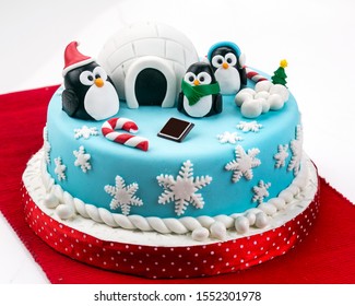 Christmas Blue Fondant Cake With Fondant Figures