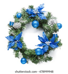 Christmas Blue Wreath Isolated On White