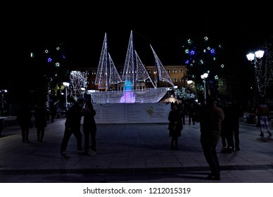 A Christmas Boat Stands At Central Syntagma Square In Athens, Greece On Jan. 1, 2015