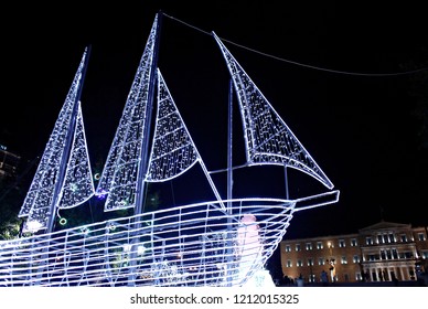 A Christmas Boat Stands At Central Syntagma Square In Athens, Greece On Jan. 1, 2015