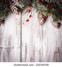 Christmas Border Design With Snow Covered Pinecones