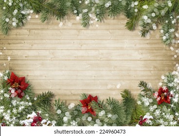 Christmas Border Poinsettia On Old Wood Stock Photo 224960473 ...