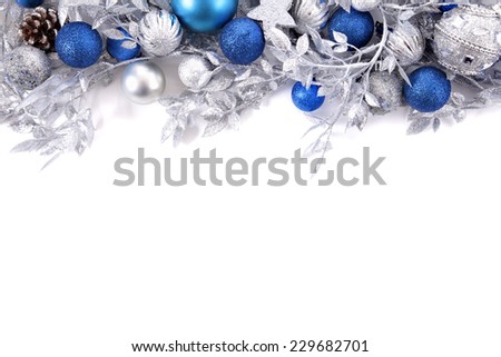 Christmas border with traditional decorations. Space for copy.