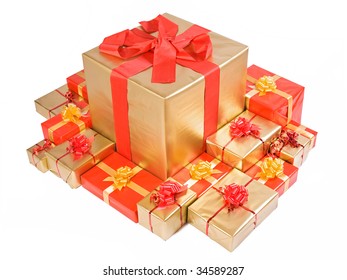 Similar Images, Stock Photos &amp; Vectors of some piles of gift boxes of different colors and sizes