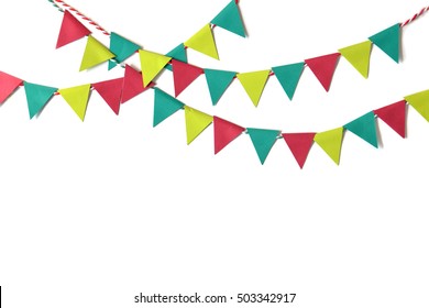 Christmas Bunting Paper Cut On White Background - Isolated
