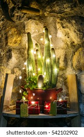 Christmas Cactus With Lights And Gifts