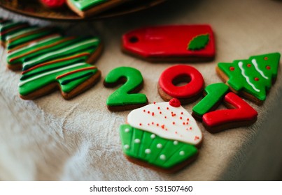 The Christmas Cakes Stand On The Table