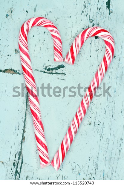 Christmas Candy Cane Heart On Old Stock Photo (Edit Now) 115520743