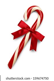 Christmas Candy Cane with Red Bow Isolated on White Background.