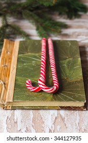 Christmas candy on a book