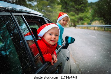 Christmas Car Travel- Happy Kids Travel In Winter