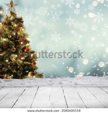 Christmas card background snow with Christmas tree white flooring.jpg