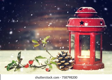 Christmas card with red vintage Christmas lantern. Christmas and New Year concept	 - Shutterstock ID 758798200