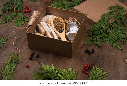 Christmas Care Package With Sustainable Gift. Zero Waste Eco Friendly Present Box Without Plastic