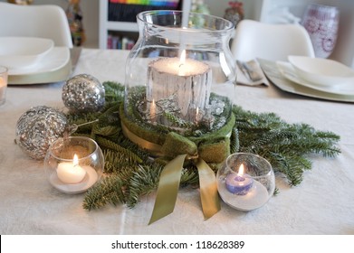 Christmas Centerpiece With Candles And Christmas Balls