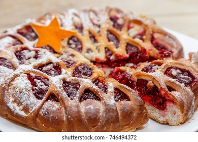 Christmas Cherry Pie With Decor In The Form Of Star From Dry Orange Peels