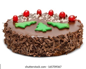 Christmas Chocolate Cake  Isolated On White Background