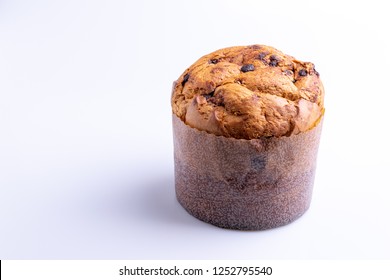 Christmas Chocolate Cake Panettone On White Background, Soft Light, Angle View, Also Know As Chocotone Panetone, Copy Space