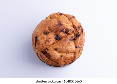 Christmas Chocolate Cake Panettone On White Background, Soft Light, Top View, Also Know As Chocotone Panetone