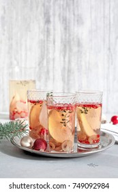 Christmas Cocktail Prosecco Sangria With Champagne, Pear, Grapes, Pomegranate