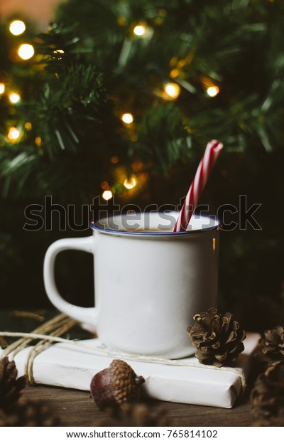 Christmas Coffee On Wooden Background Stock Photo (Edit Now) 765814102