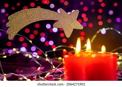 Christmas Comet Star With Red Candles Festive Ambience