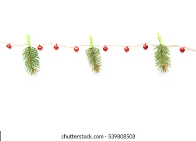 Christmas composition, decorations on twine, isolated on white, flat lay, copy space. - Shutterstock ID 539808508