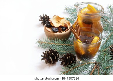 Christmas Compote Of Dried Fruit On A White Background