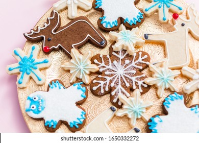 Christmas Cookies Decorated With Royal Icing.