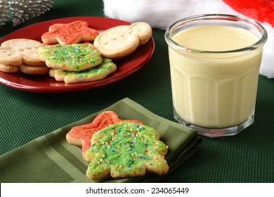 Christmas Cookies With A Glass Of Egg Nog