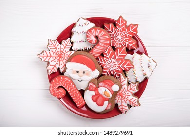 Christmas Cookies On A Plate Isolated On White Background