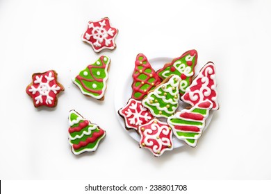 Christmas Cookies On A Plate On A White Background