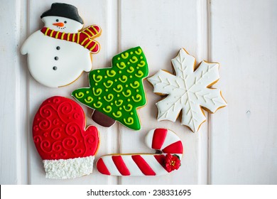 Christmas Cookies On White Texture Background