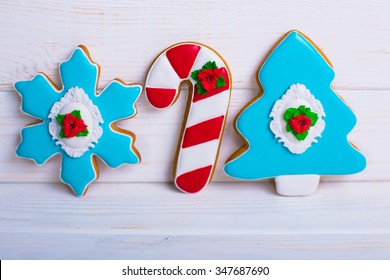 Christmas Cookies On White Texture Background