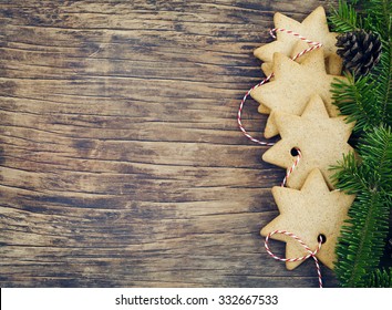 Christmas Cookies On Wooden Background