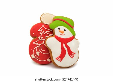 Christmas Cookies With A Snowman On A White Background