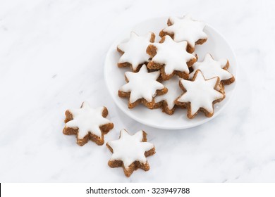 Christmas Cookies Stars On A White Background, Top View