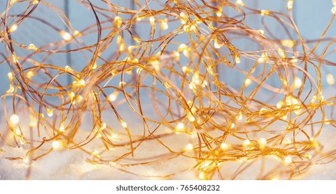 Christmas Copper Wire String LED Lights Background