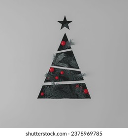 Christmas creative concept. Christmas tree with red balls on gray background.  - Powered by Shutterstock