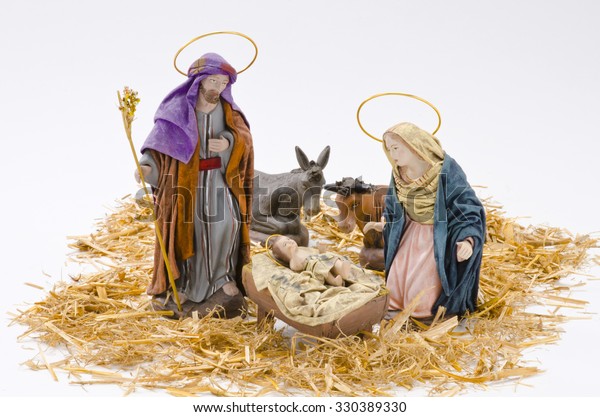 Christmas Crib Figures Baby Jesus Virgin Stockfoto Jetzt