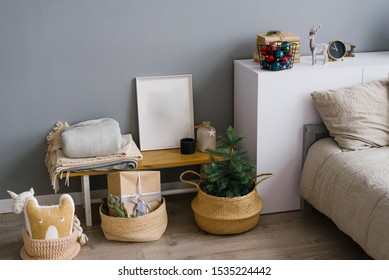 Christmas decor in the bedroom near the bed - Shutterstock ID 1535224442