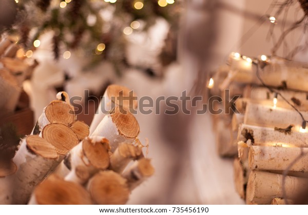 Christmas Decor Fireplace Portal Decorated Log Stock Photo Edit