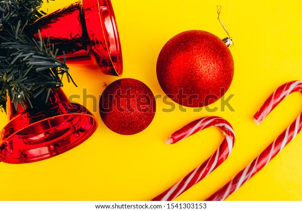 Christmas Decor On Yellow Background Christmas Stock Photo Edit