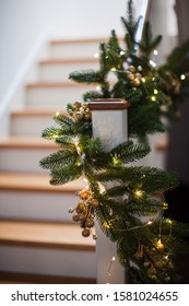 Christmas Decor At The Wooden Stairs In The House