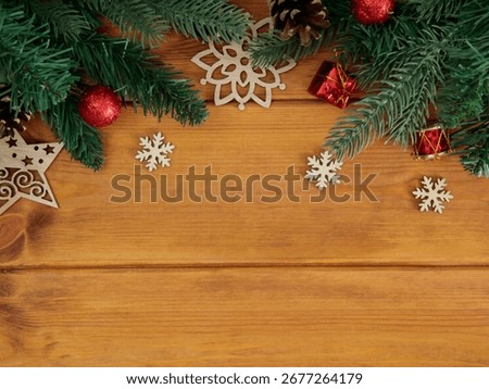 Christmas is decorated with rustic elements on a wooden background 